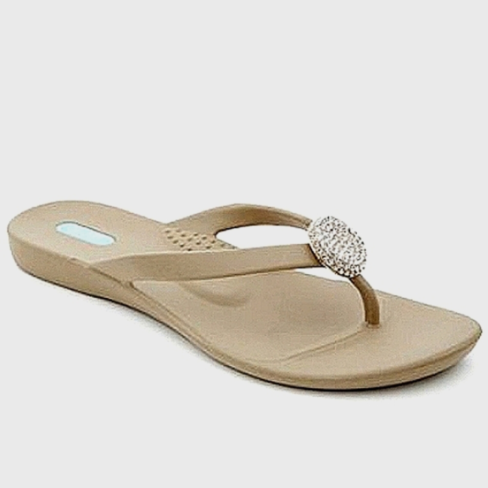 OKA-B Lucky Rhinestone Crystal Jewel Thong Flip Flop Slide Mule Sandal EUC